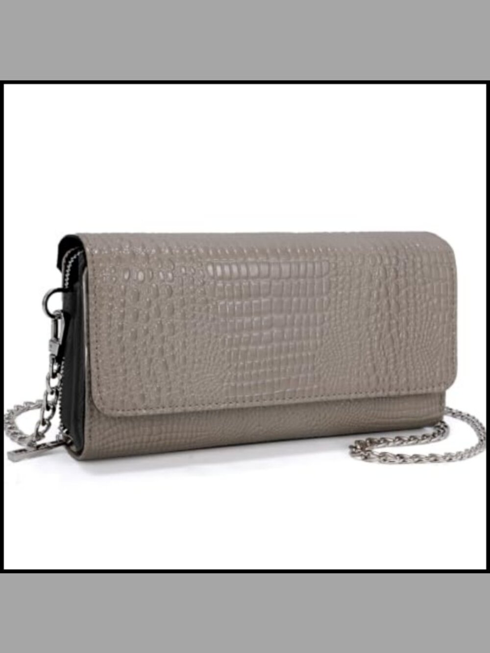 Croc Embossed Leather Crossbody Wallet Clutch Chain Strap